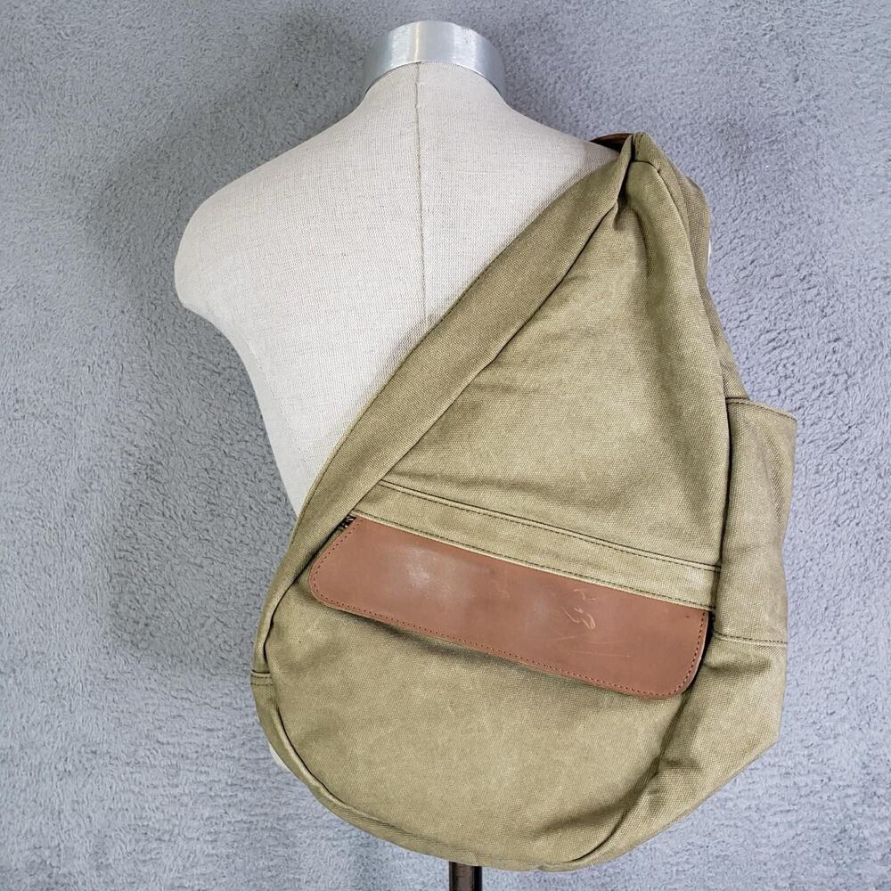 LL Bean Ameribag Healthy Back Sling Bag Backpack Canvas Leather Crossbody